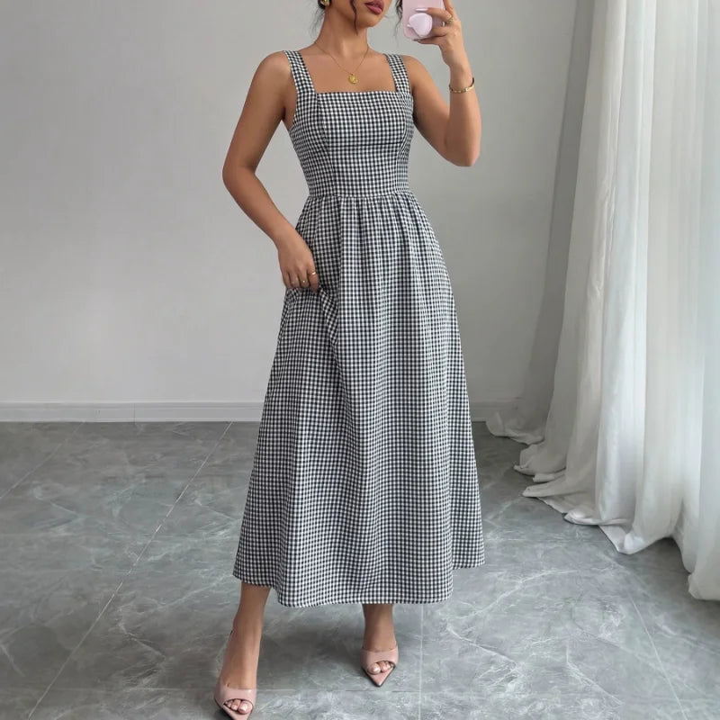 Celia Vestido Cruzado Estampado de Cuadros