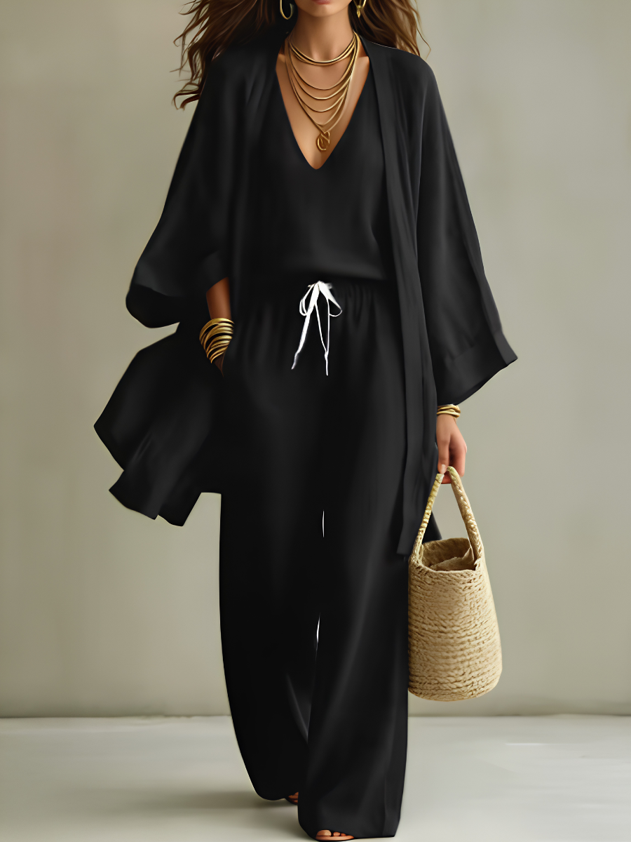 Isabelle - Completo Homewear 3 Pezzi in Lino - Bianco