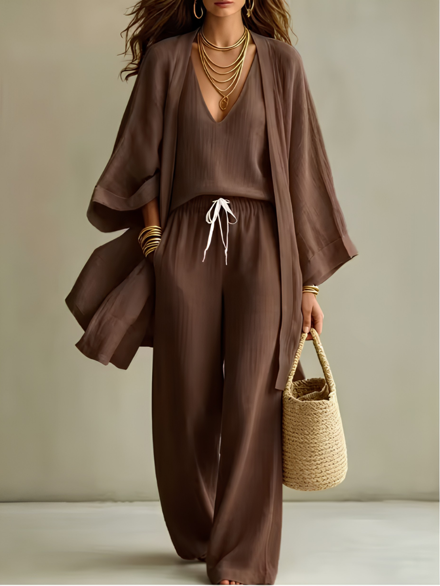 Isabelle - Completo Homewear 3 Pezzi in Lino - Bianco