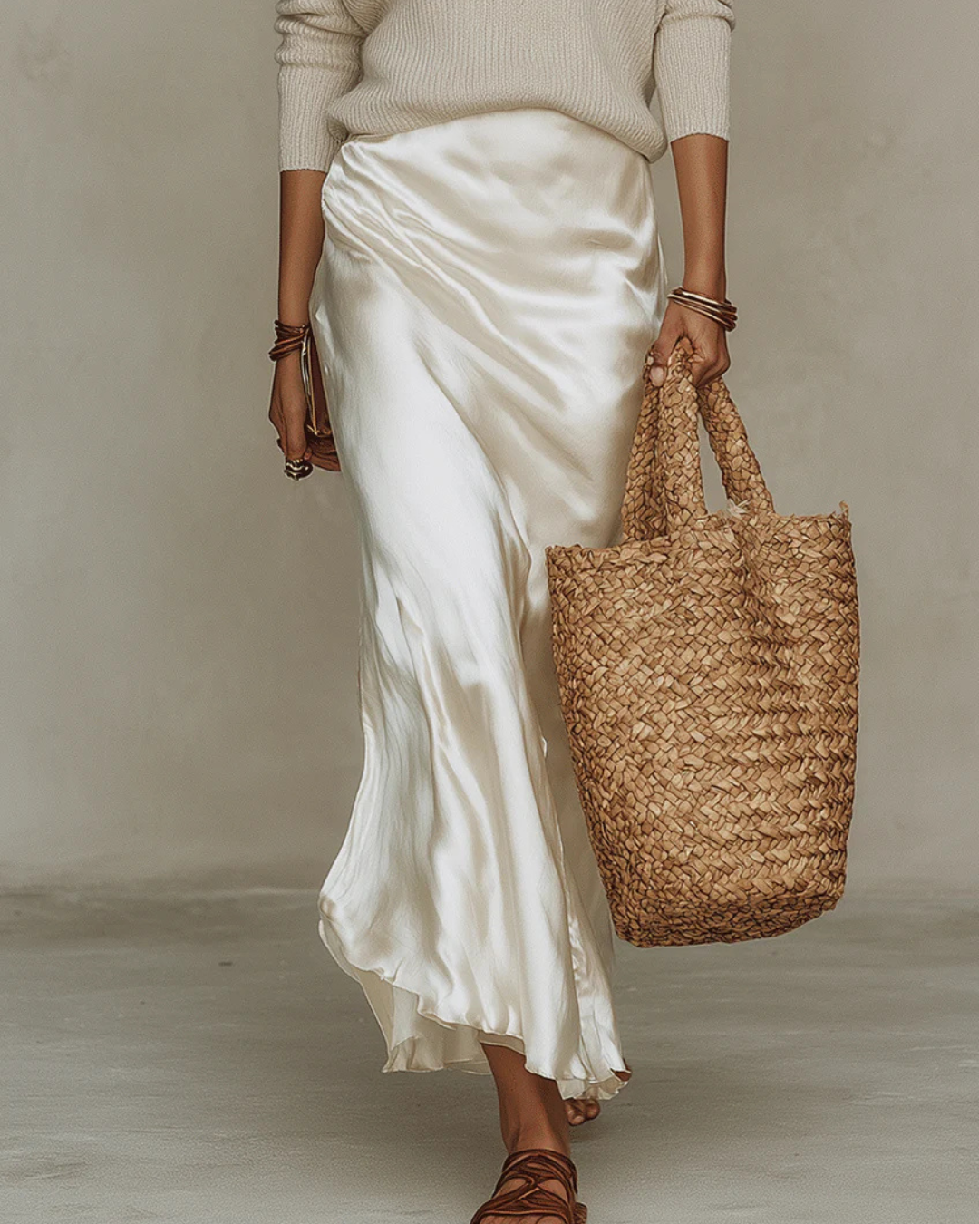 Elena - Abito Midi Satinato con Maglione Incluso - Bianco