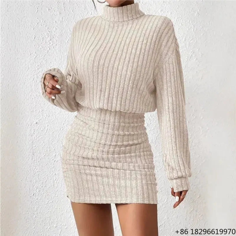 Elsa Vestido Midi Cuello Alto de Rayas