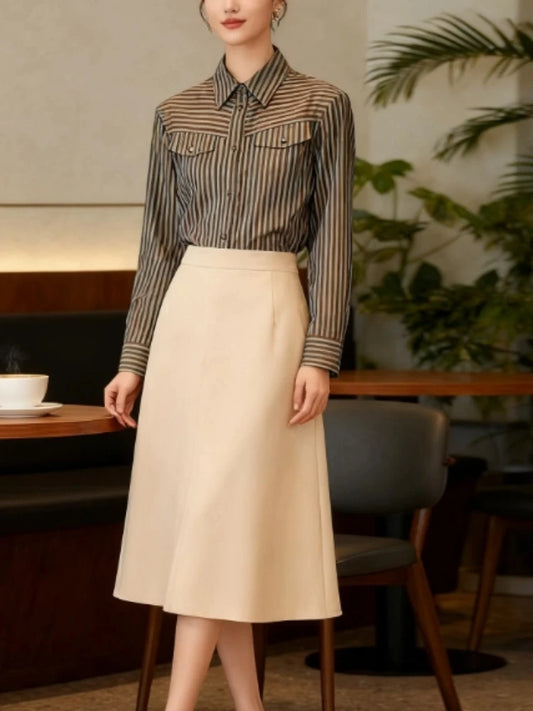 Dalia Conjunto Camisa de Raya Diplomática y Pantalón Ancho