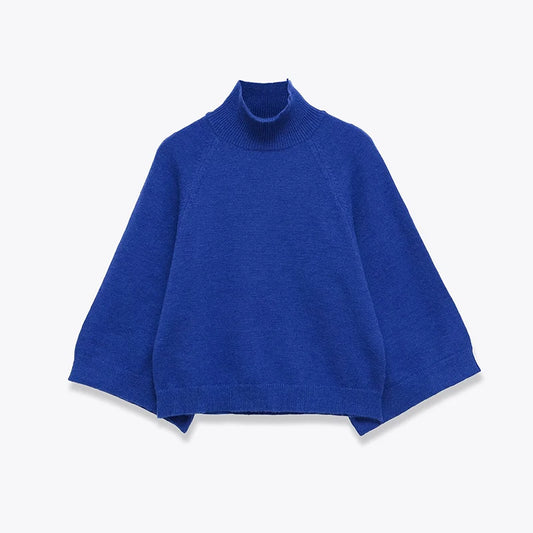 Adriana Jersey de Cuello Alto Oversize Azul Cielo