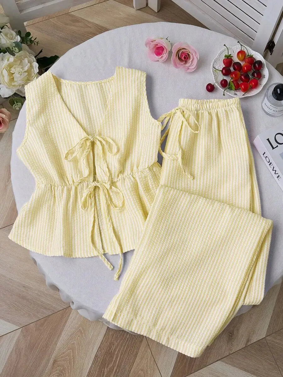 Marina Conjunto Camisa de Raya Diplomática sin Mangas y Pantalón