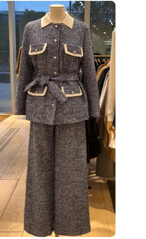Lidia Conjunto Chaleco de Tweed con Cinturón y Pantalón