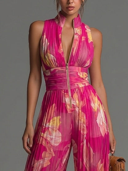 Leïla combinación plisada floral fucsia - vista lateral