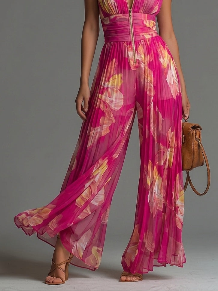 Leïla combinación plisada floral fucsia - detalle plisado