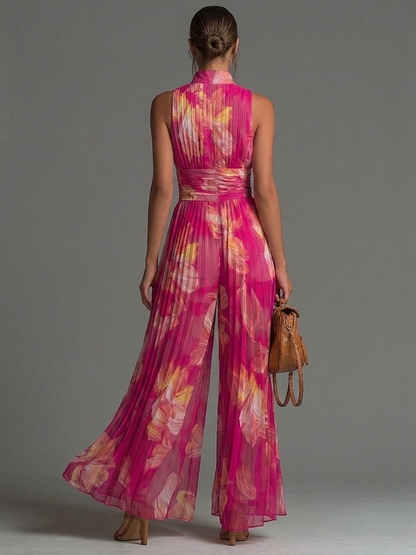 Leïla combinación plisada floral fucsia - detalle