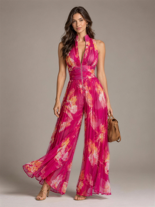 Leïla combinación plisada floral fucsia - vista frontal